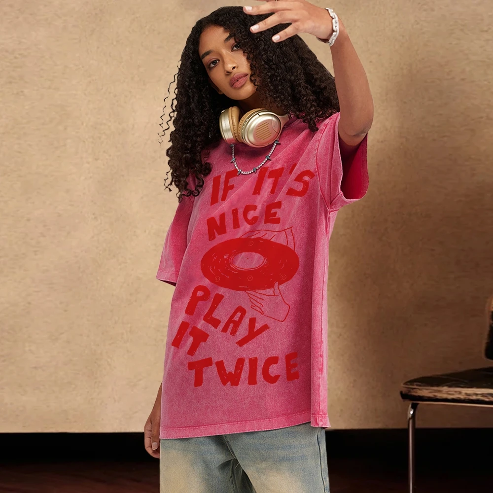 

Graphic Tee Nice Record Oversize Tee All - Cotton, High - Quality Oversize Washed Tee. Vinyl Print Retro Y2k Vibe Streetwear