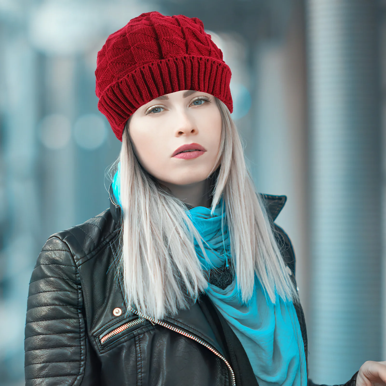 Topi Baret Wanita Musim Dingin Merah Rajutan Bergaya Topi Hangat Pelindung Dingin untuk Wanita Gadis Mode Pakaian Musim Dingin