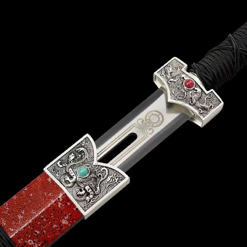 Real Chinese Sword for Home Decoration, Hollow Out Art, Steel Blade, Wood Scabbard, Painting, Oranment, Silver Color, Hanjian