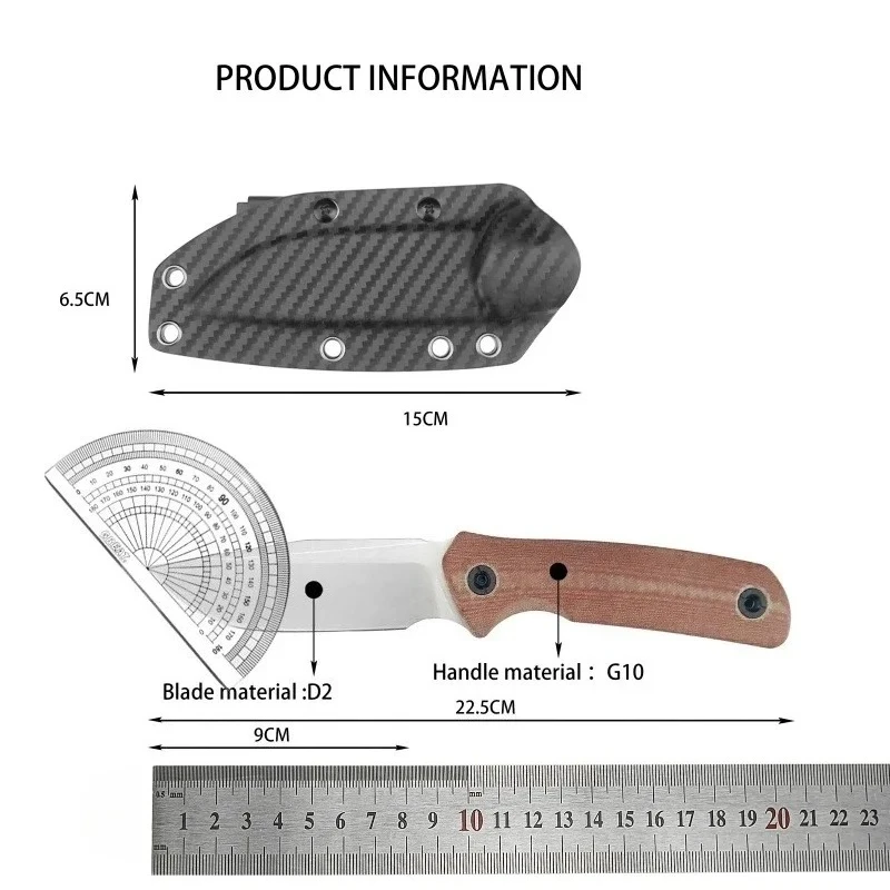 0004 صلابة عالية المحمولة سكين مستقيم D2 شفرة فولاذية G10 مقبض في الهواء الطلق التخييم بقاء تكتيكات سكين صيد الرجال هدية #6