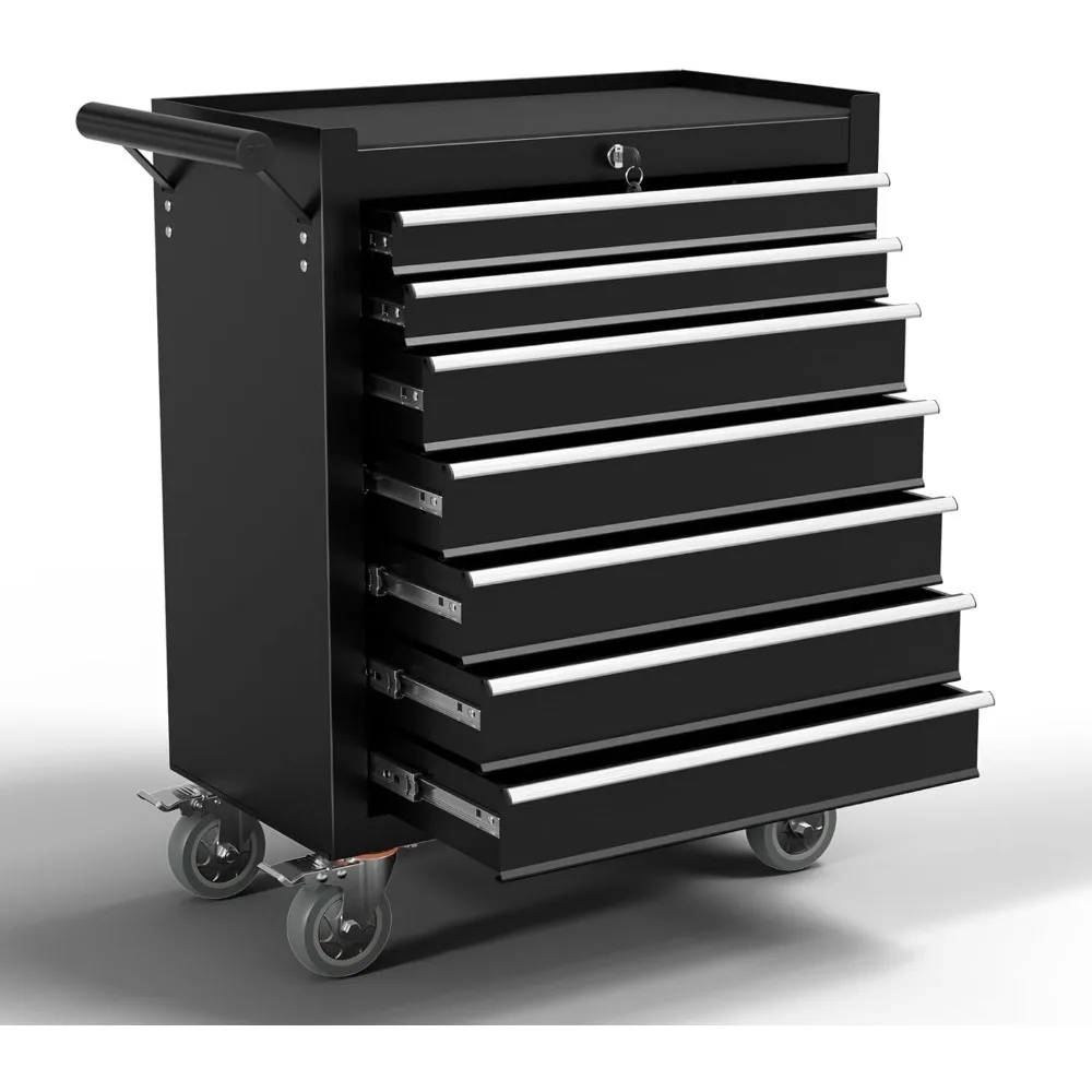 

Металлический ящик для инструментов на колесиках с 7 ящиками, запираемый шкаф для хранения на колесах для гаража и мастерской