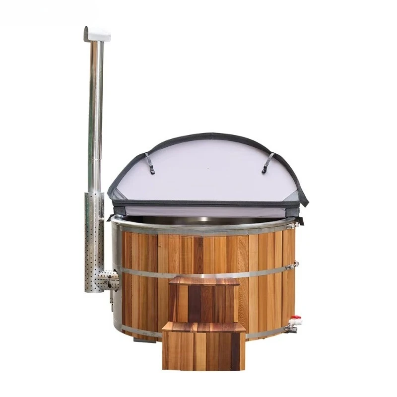 CE certification Modern Design Solid Wood Outdoor Red Cedar Hot Tub Spa 2-4 Person Capacity Hybrid Wood Fired Hot Tub