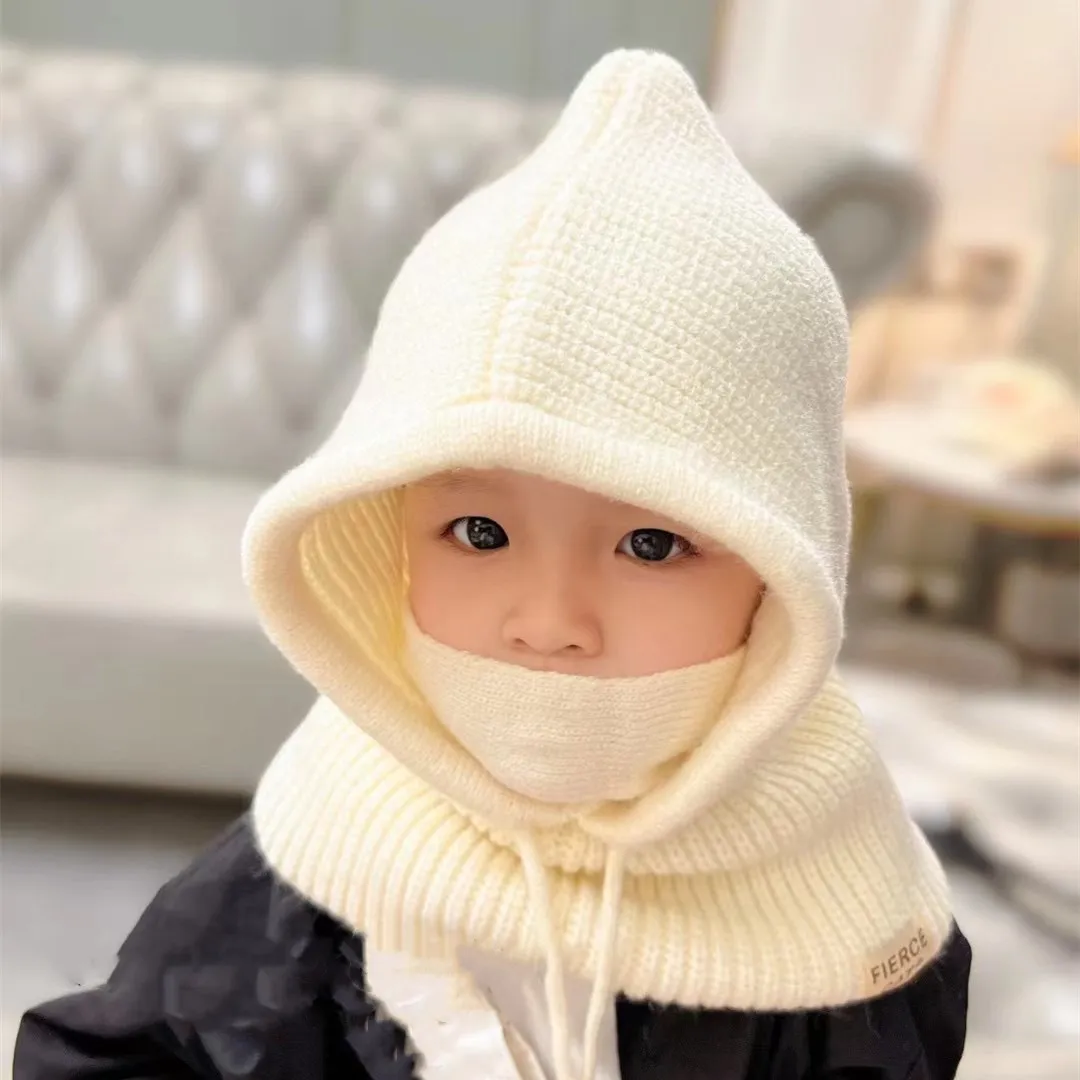 Children\'s Hat Korean Lace-up Mask One-Piece Hat Winter Thermal and Windproof Earmuffs Hat Lanyard Knitted Keep Baby Warm Autumn