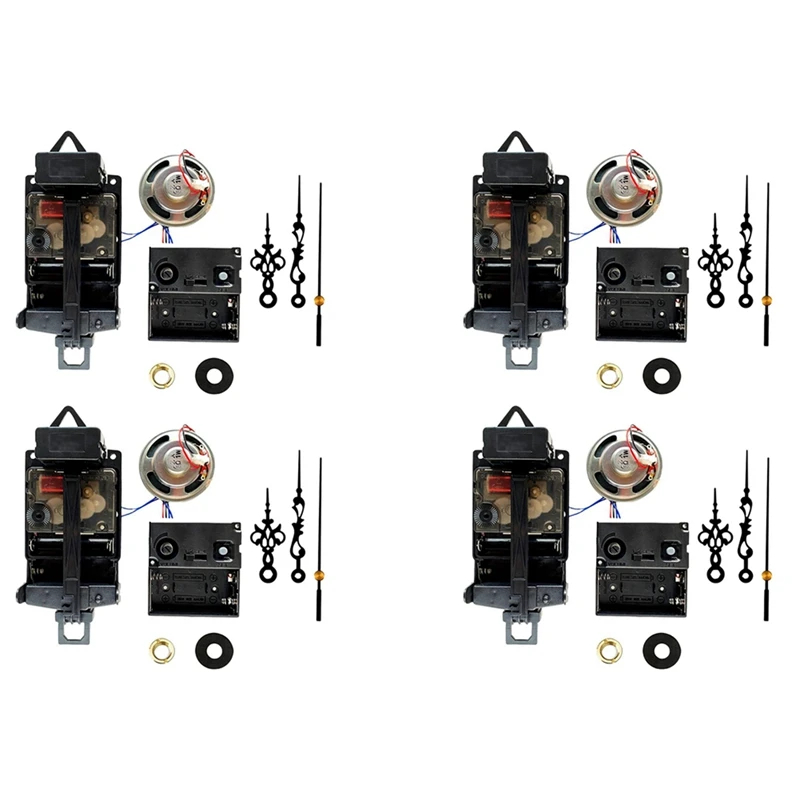 

4X Quartz Pendulum Clock Movement With Black Hands,With Music Box Speaker,Battery Operated,Melody Mechanism For Clock