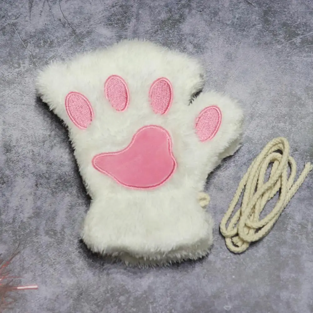 Winter Gloves Winter Cat Paw Gloves Women's Winter Cat Paw Half finger Gloves with Plush Warmth Non slip for Cycling