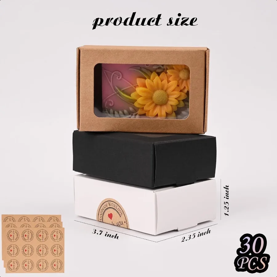 30 PCS Multicolour Soap Boxes for Homemade Soap 3.54 X 2.36X 1.18 Inch Packaging Gift Boxes with Window Small Rectangular Soap