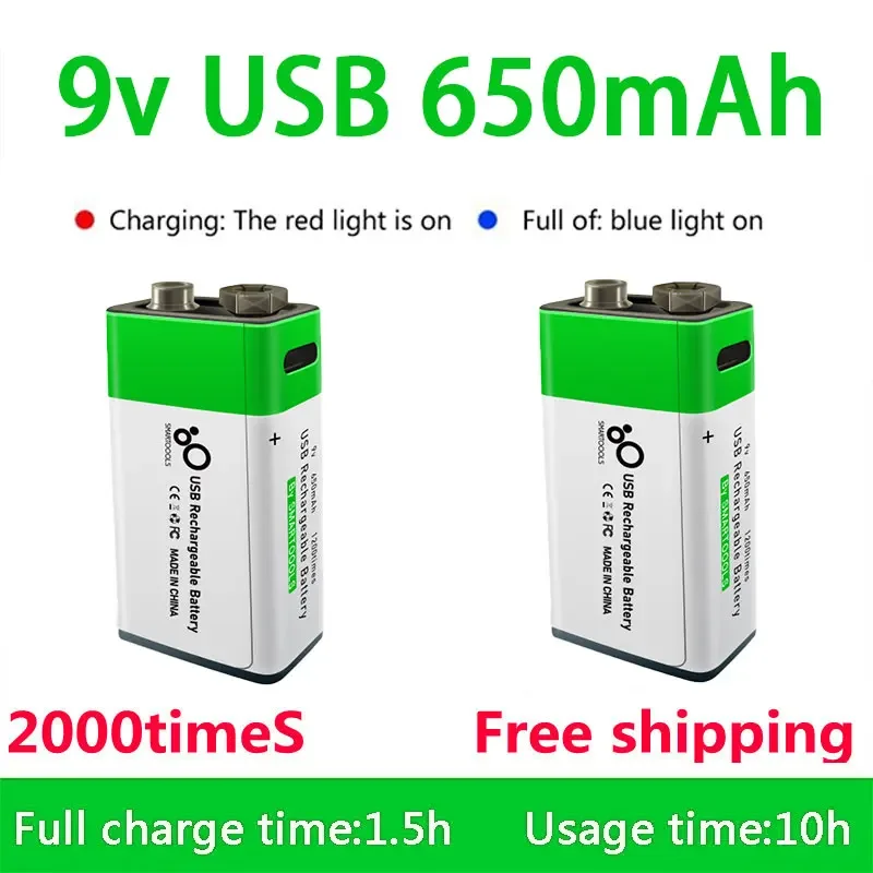 

9v Rechargeable Battery 650mAh Microphone Square Guitar Etc Lithium Battery Usb Charge Batteries Bateria 9v Recarregavel