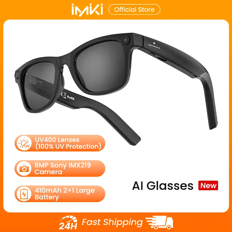 IMIKI AI gafas inteligentes con cámara de 8MP grabación de vídeo más de 100 idiomas gafas de sol de traducción Bluetooth llamada reproducción de música hombres mujeres