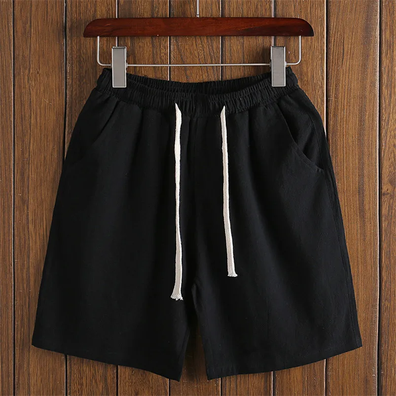 Large Size Men Summer Cotton Linen Shorts Casual Loose Soft Short Pants Male Solid Drawstring Waist Shorts Plus Size M-7XL