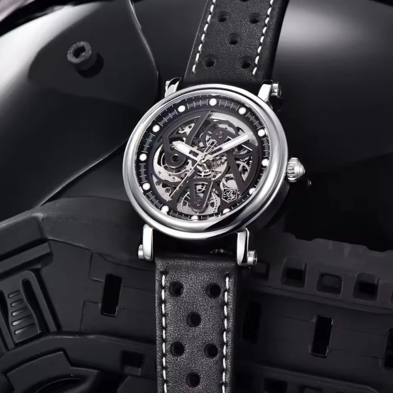 BENYAR 5202 Jam Tangan Mekanis Otomatis Pria Bermerek Mewah Baru Desain Berongga Retro Dial Tali Kulit Lampu Malam Tahan Air