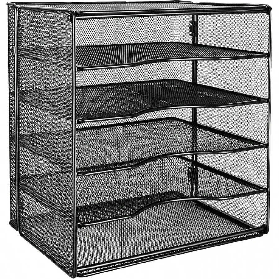 

Basics 5-Tier Mesh Desk Organizer, File Holder, Paper Sorter For Office Supplies, Mail, Documents, 13.6 X 9.5 X 12.8 Inches, Bla