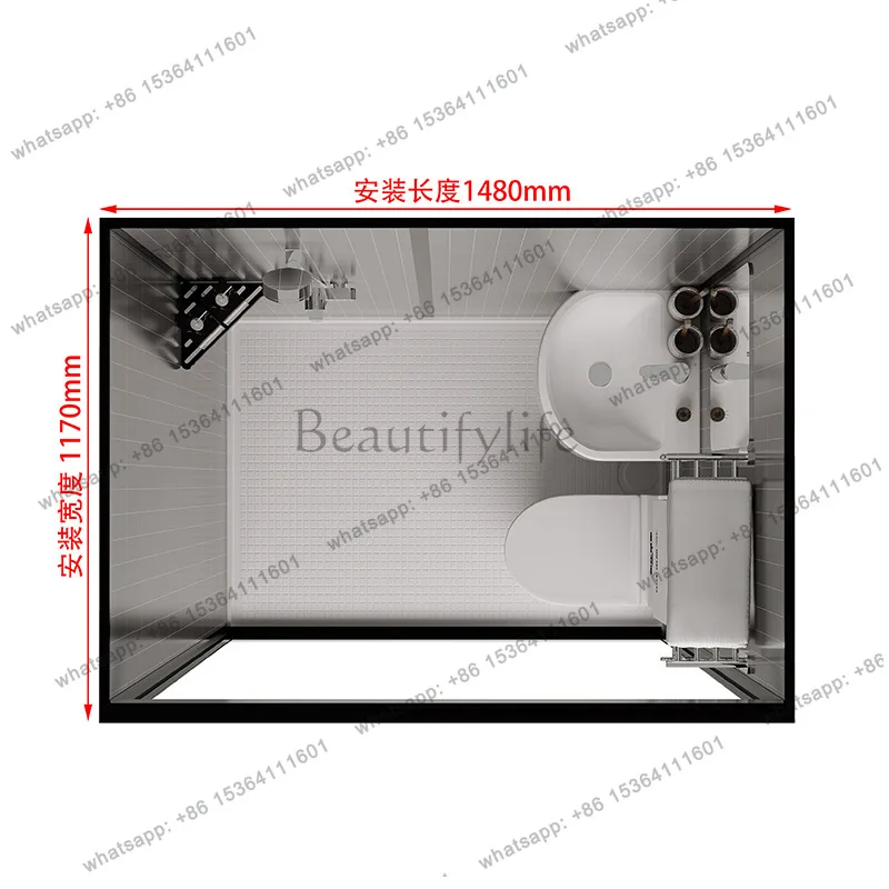 Single sliding door shower room frame tempered glass bathroom square bath room integrated integral toilet