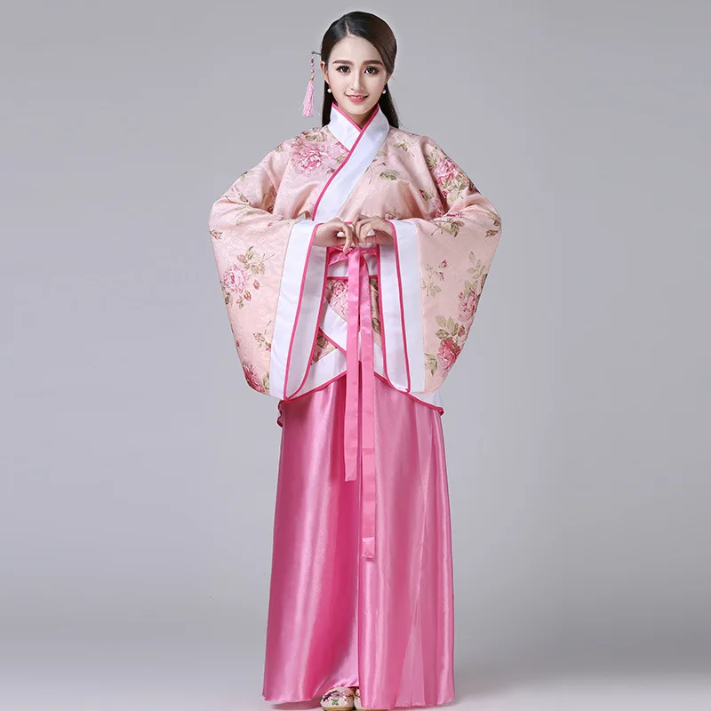Traje de bata de seda china para niñas y mujeres, Kimono chino tradicional Vintage étnico antiguo, traje de baile, conjunto Hanfu Cosplay