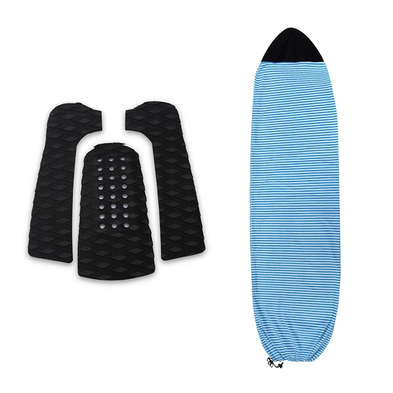 A92U-1 Pcs Surfboard Socks Cover & 3Pcs Surfboard Anti-Skid Pad Slip-On Pad Heel Pad Small Tail Pad