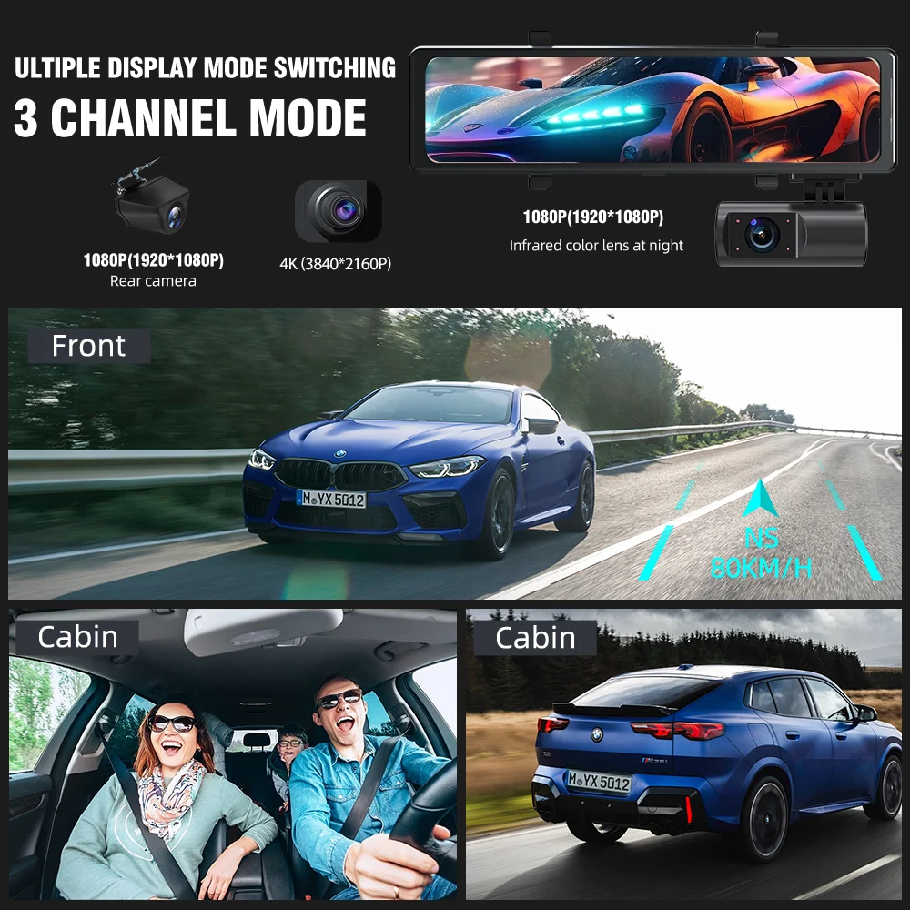 Aprilboy B19 4K 12'' Mirror Dash Cam digital inner mirror with GPS WiFi Night Vision Loop Recording Streaming Media