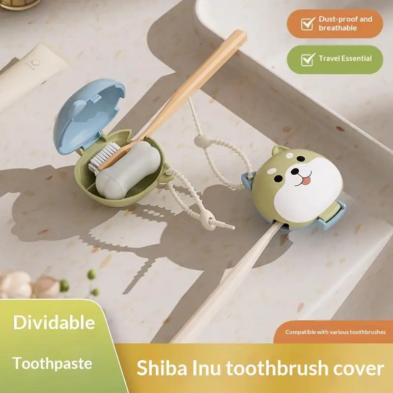 Toothpaste Storage Case Cute Shiba Inu Printed Portable Dustproof Toothbrush Head Protective Cover for Daily Commute