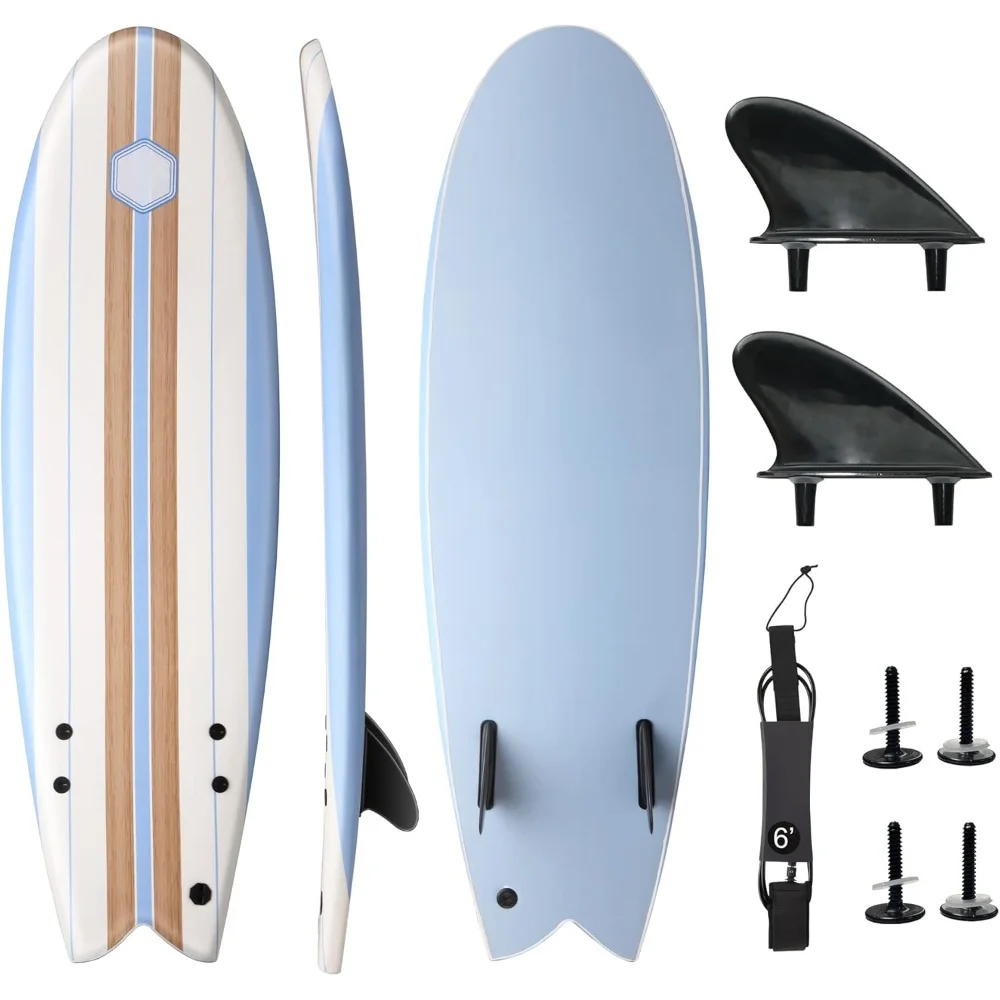 Soft top foam surfboard fish surfboard for kids and adults with smooth bottom non-slip deck grips, perfect for surfing