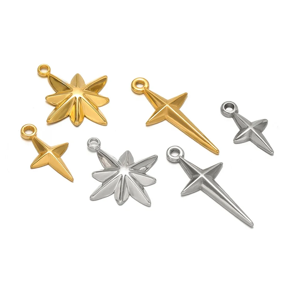 5pcs/lot Stainless Steel Cross Star Charms Classic Gold Color Pendants for DIY Jewelry Making Bracelet Earrings Materials Bulk - Image 2