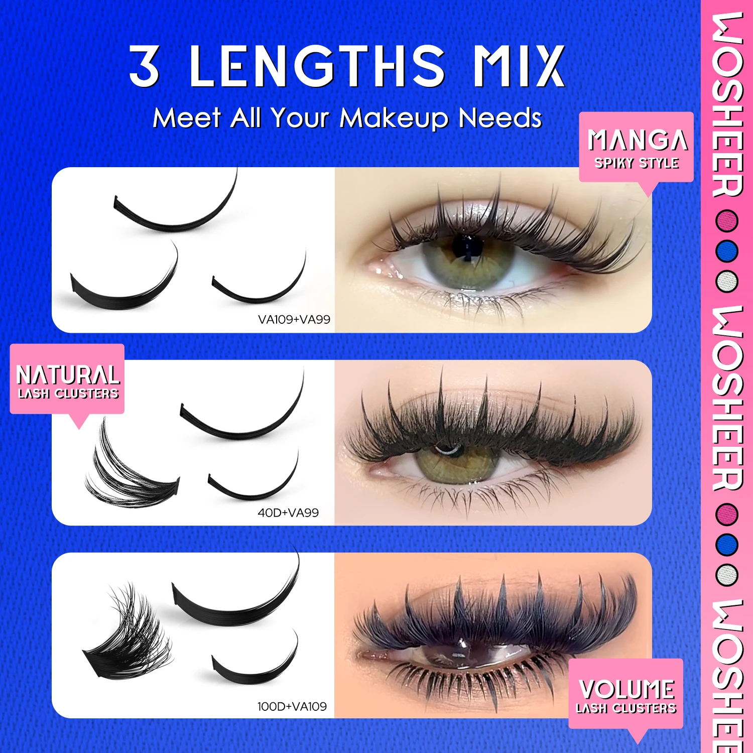 WOSHEER スパイクまつげクラスターキット マンガクラスターまつげエクステ 個別DIYフェアリーラッシュクラスター
