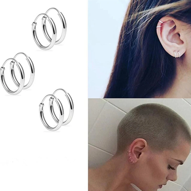 316 Stainless Steel Color 4223 Hoop Earrings No Fade Allergy Free Classical Brief Style IP Plating Size 8-18mm