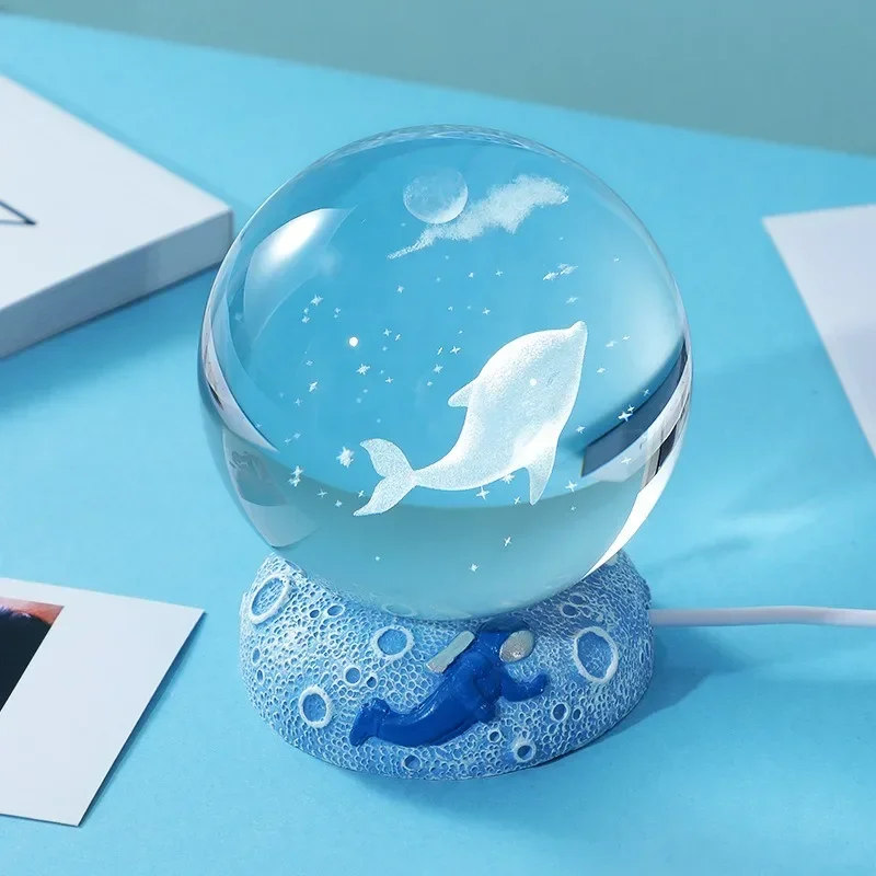 Crystal Ball Night Lights Glowing Sea Jellyfish Astronaut Table Lamp USB Atmosphere Lamp Table Decorations Kid Gifts Night Lamp