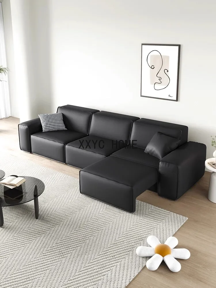 Leather Sofa Bed Living Room Italian Minimalist Large and Small Apartment Type Big Black Cow Electric Sofa Retractable