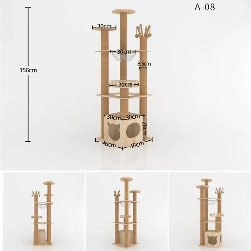 단단한 나무 고양이 등반 프레임, 대형 및 중형 타워, 고양이 선반, 나무 집, 통합 빌라, 점프 플랫폼, 고양이 장난감