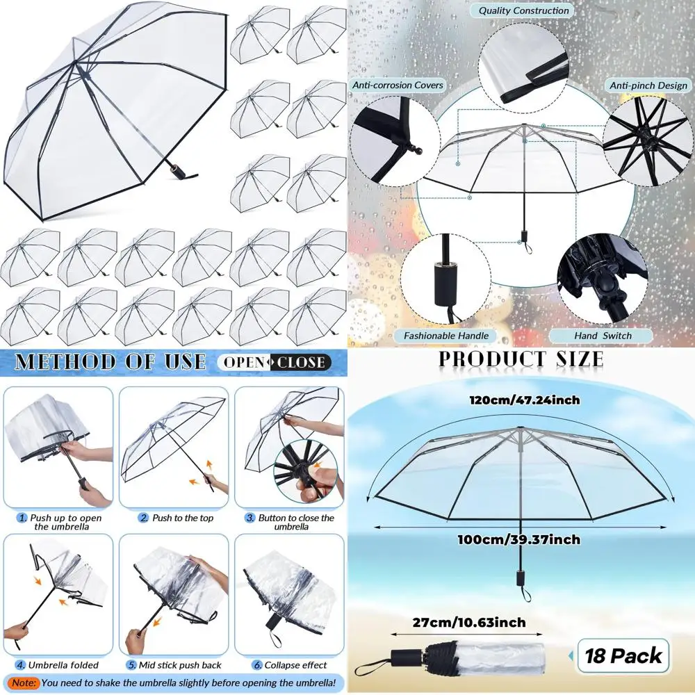 

Bulk Clear Transparent Wedding Umbrellas, Foldable Travel Umbrella, Manual Open Close, Compact Folding Umbrellas for Outdoor Eve