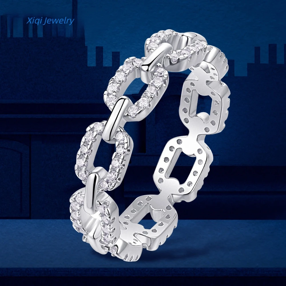 

Xiqi Jewelry 925 Sterling Silver GRA Certified Moissanite Twisted Chain Link Ladies' Ring, Elegant Couple Ring, Wedding Gift, Pa
