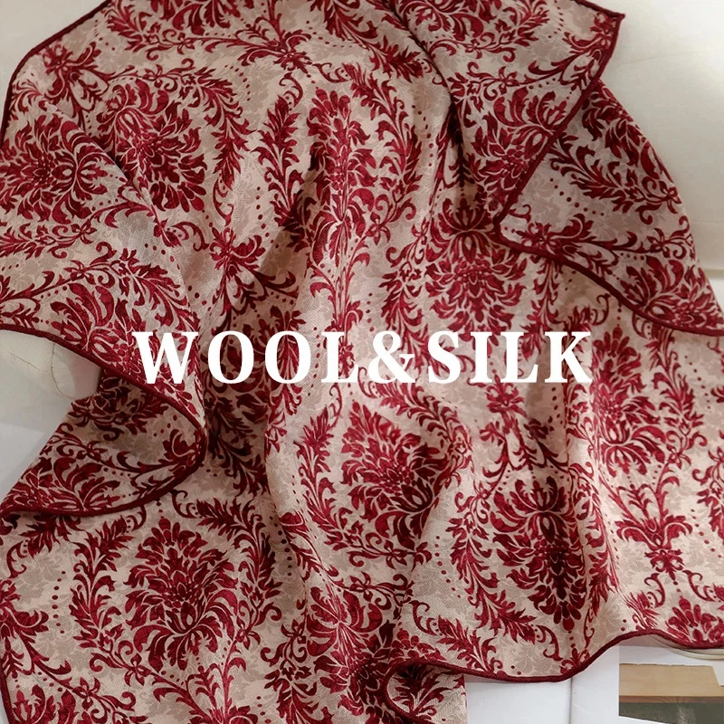 

70% Wool 30% Silk Winter Scarf Woman Autumn Bohemian Red Print Square Scarf Woman Accessory Ladies Christmas Gifts