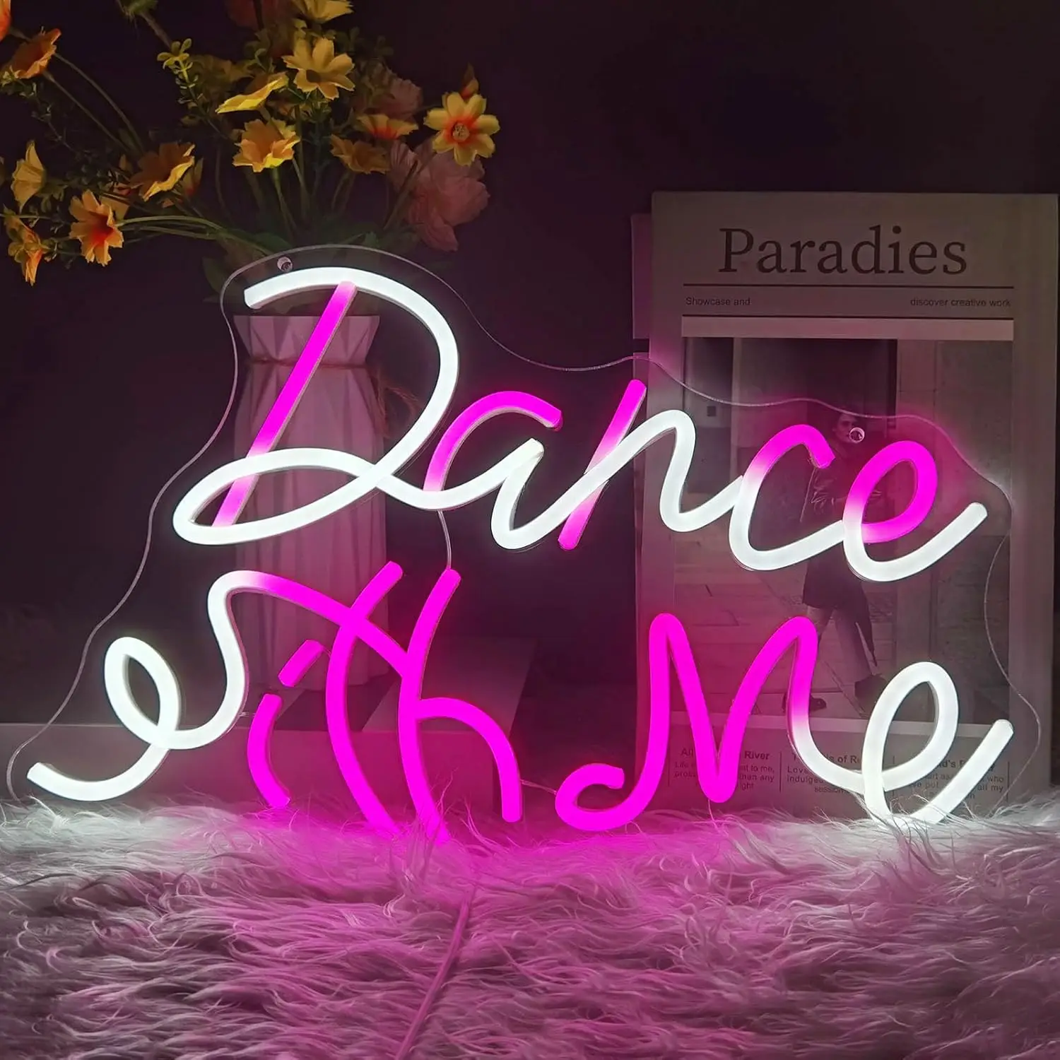 Dance with Me Neon Sign Led Dimmable Neon Light Sign for USB Powered Wall Art Decor Wedding Birthday Party Bar Party Decor
