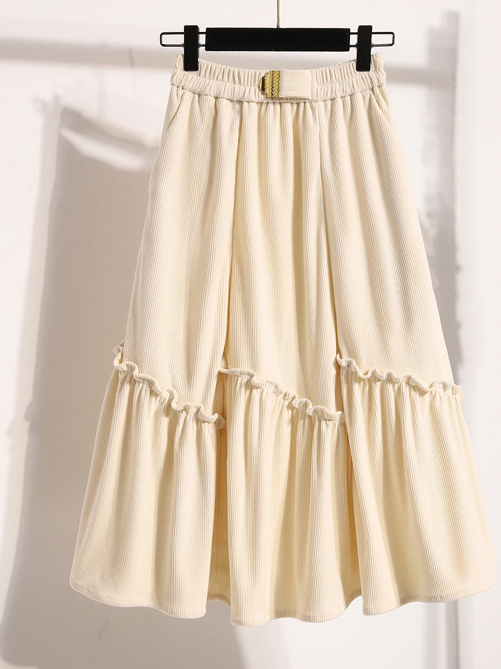 

Винтажная асимметричная длинная юбка А-силуэта с эластичным поясом и деревянными элементами, с оборками, для женщин