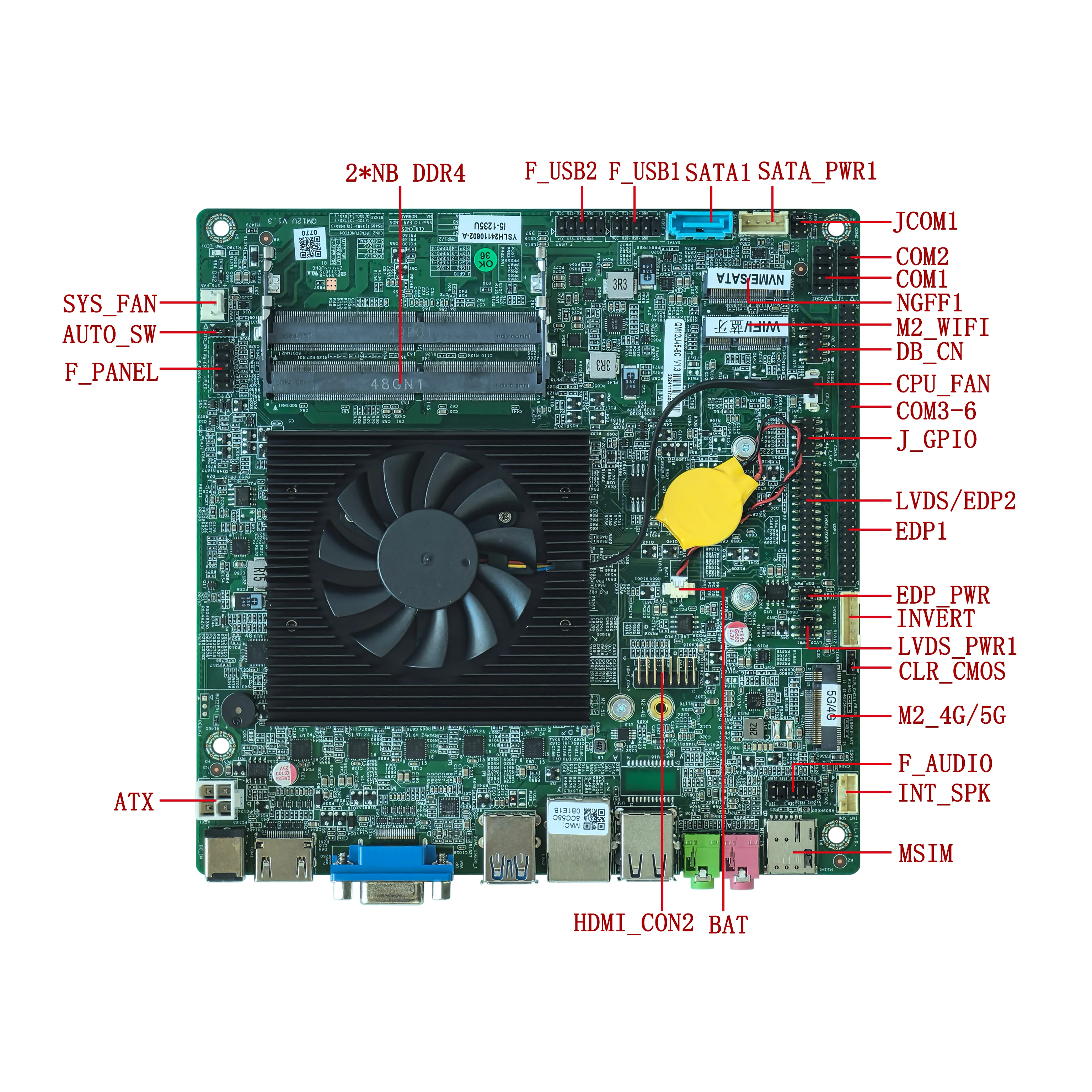NEW Manufacturer ELSKY Motherboard QM12U Support Alder Lake12 Gen I5-1235U DDR4 64G 4K 4G/5G-M.2 GPIO