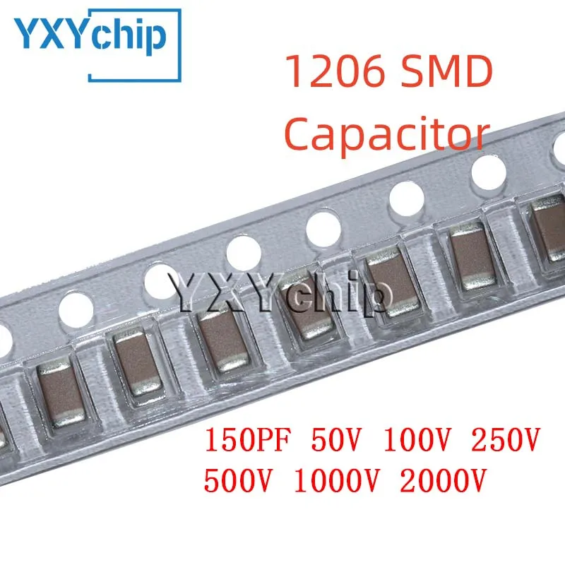 

50PCS 1206 150PF 50V 100V 250V 500V 1000V 2000V ±5% 151J C0G NPO SMD Chip Multilayer Ceramic Capacitor