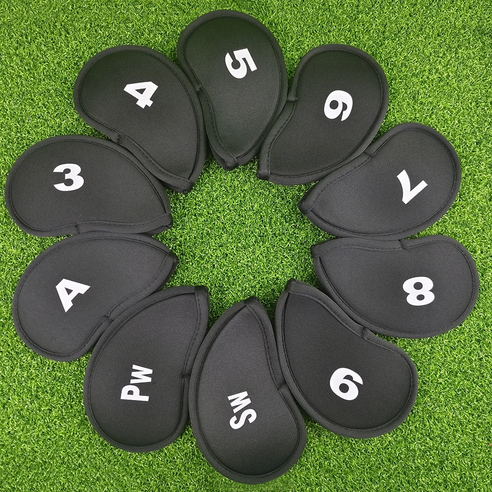 10pcs Golf Ironhead Club Covers - Durable Club Protection Covers (Black/Red/Blue) - Numbered Golf Accessories