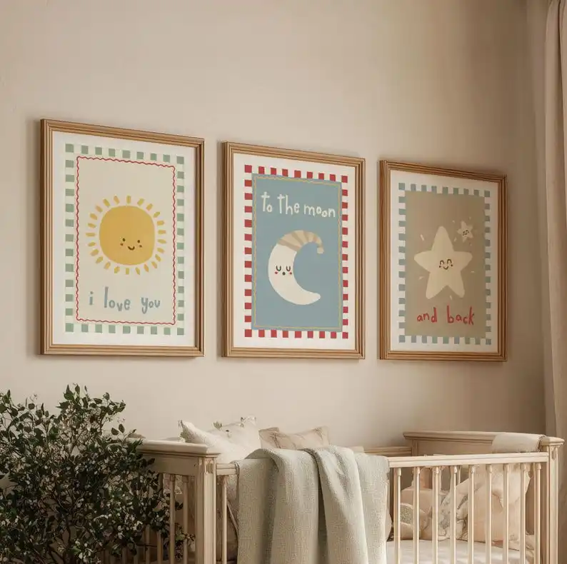 1/3pcs Retro Sun Moon Star Tarot Card Canvas Print Cute Cartoon Nursery Wall Art Poster for Modern Living Room Home Decor Gifts