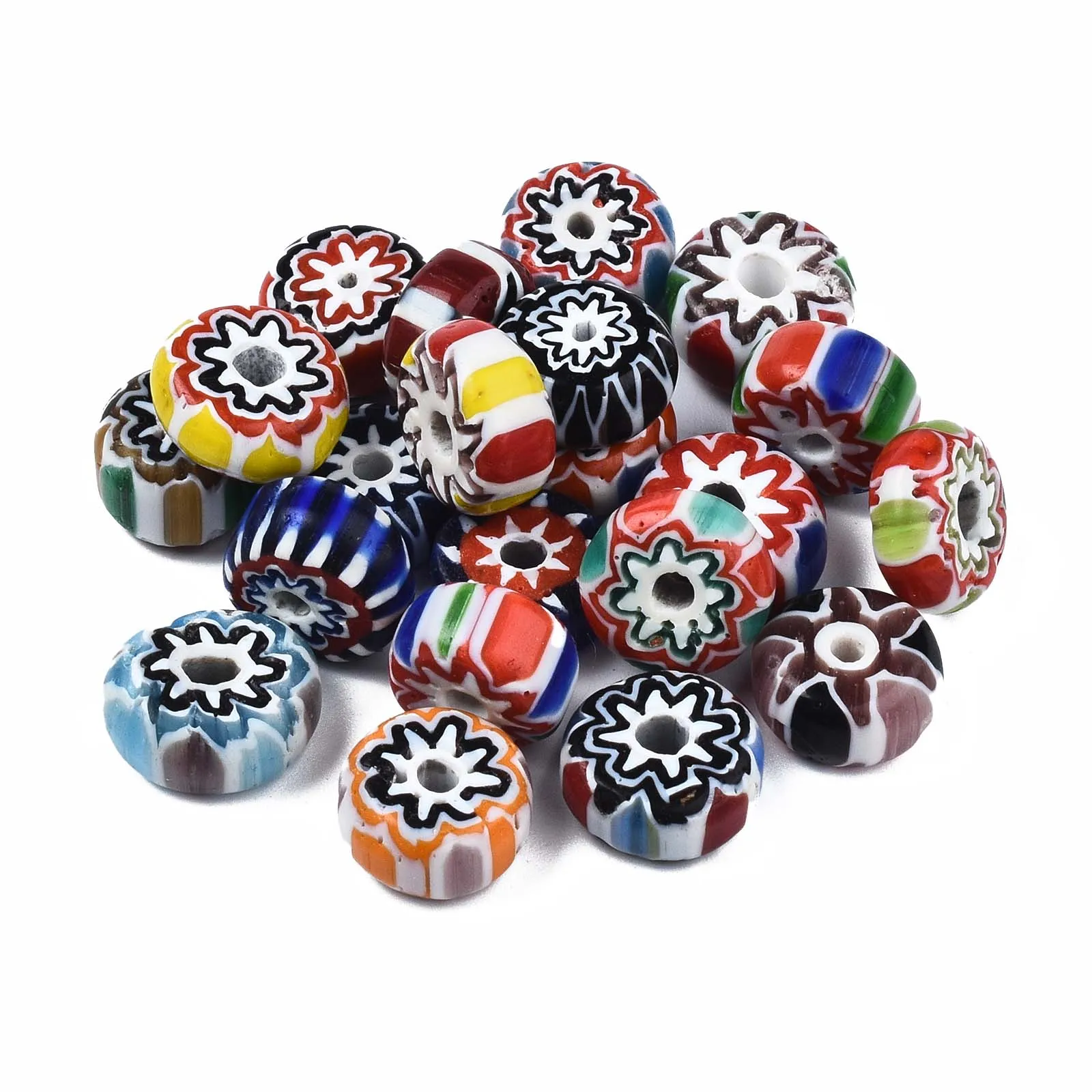 20pcs Handmade Millefiori Lampwork Beads Barrel Flat Round Beads for Jewelry Making Bracelets Accessories