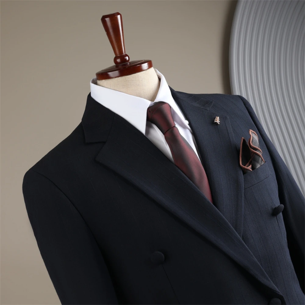 Celebrity Striped Groom Wear One Piece Mature Tuxedo Formal Occasions Suit Autumn Winter Handsome Double Breasted Men's Jacket