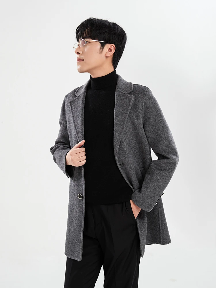 

Autumn and Winter Mid-Length Western-Style Business Reversible Woolen Coat Men's 100% Wool Handmade Coat Cashmere Overcoat Coat