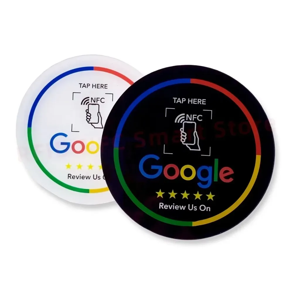 Round NTAG215 NFC Google Review Table Sticker, Self-Adhesive Restaurant Tap-to-Review Decal for Customer Feedback