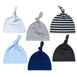 6 Pcs/Lot Fashion Solid Striped Cute 0-6Months Newborn Boy Girl Hats Cotton Soft Infant Warm Caps Baby Accessories