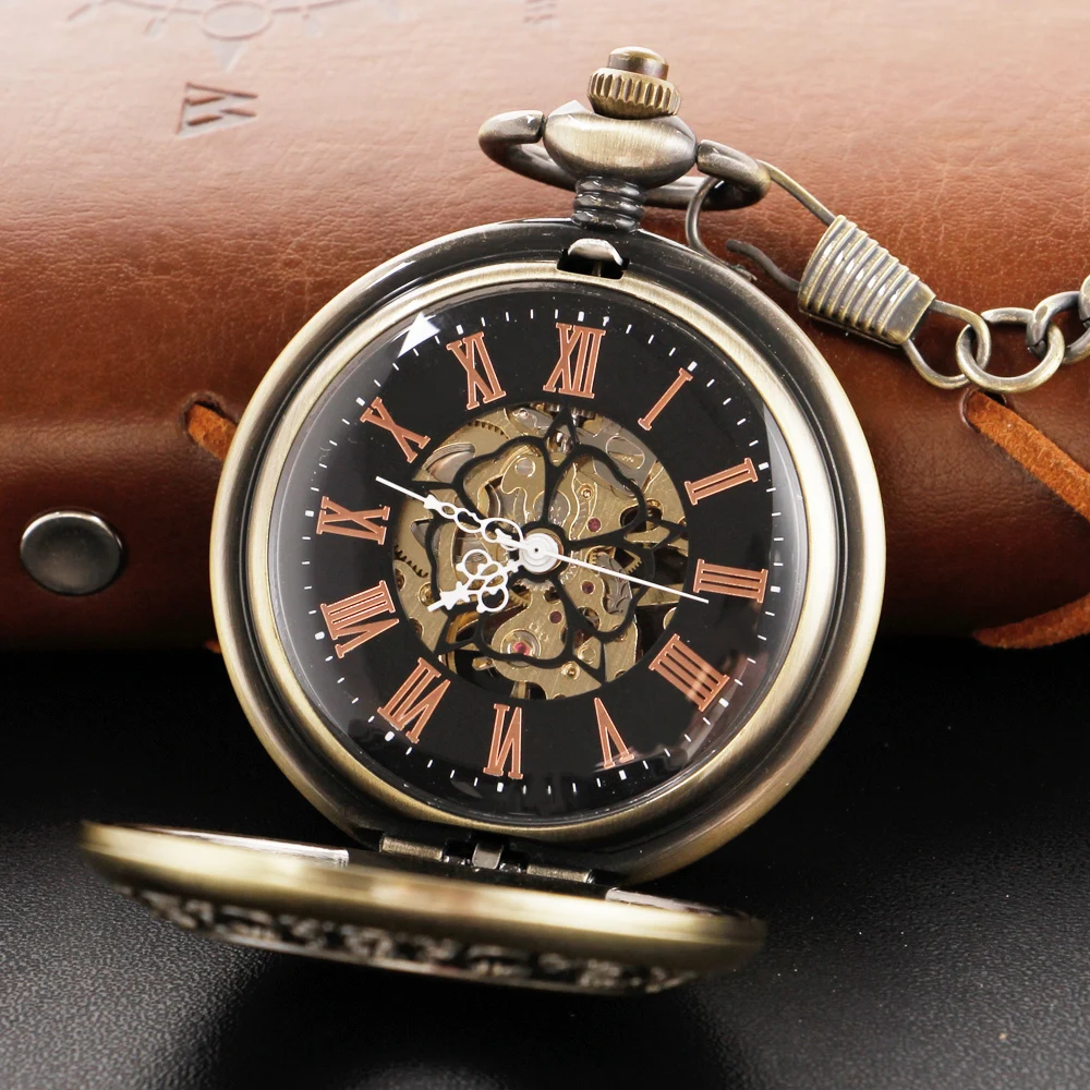 Luxury Antique Steel Mysterious Relief Mechanical Pocket Watch Vintage Gentleman Analog Signal Clock Women Jewelry Gift