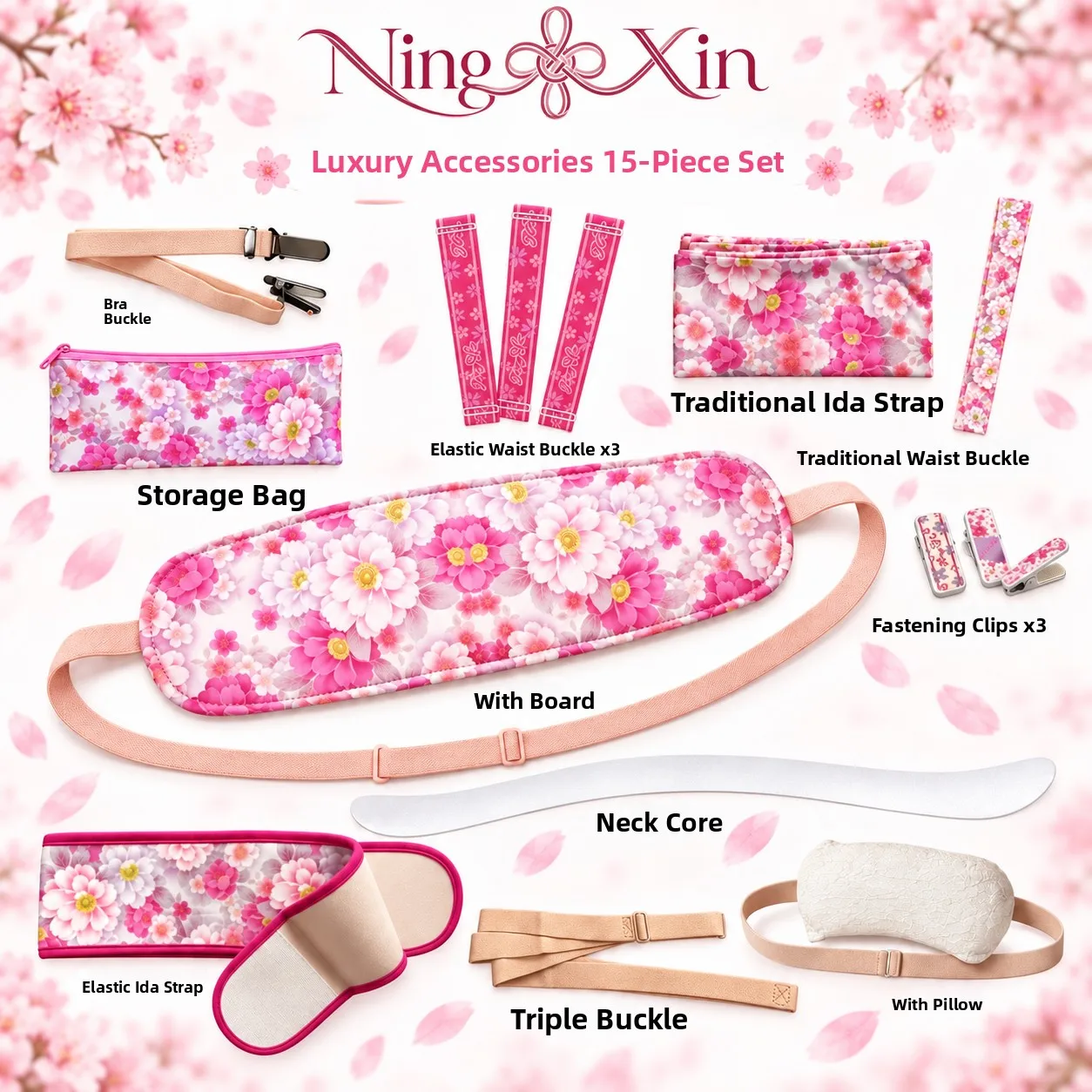 Traditional Kimono Accessories 15-Piece Set Wearing Tools Obi Belt Triple Buckle Chest Strap Board Japanese Cultural Costumes