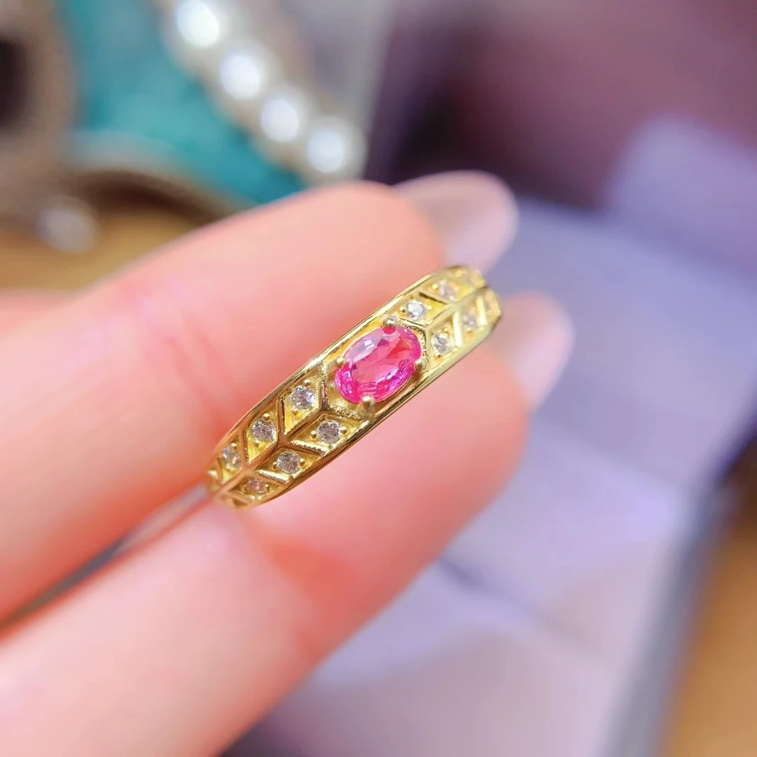KJJEAXCMY High quality Natural Pink Sapphire Ring S925 Silver Inlaid Simple Jewelry Palace Fashion  Women's Support testing