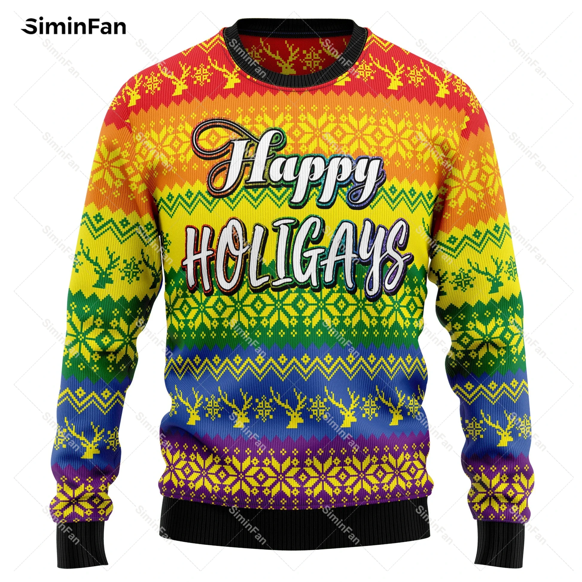 LGBT Gay Pride Happy Holigays 3D Printed Christmas Sweater Men Pullover Casual Sweatshirt Long Sleeve Shirts Unisex Streetwear