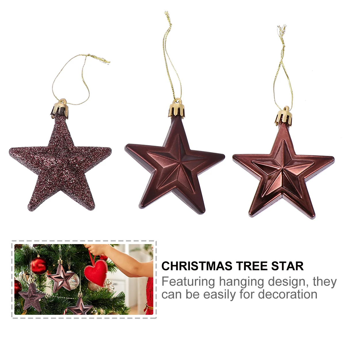 

18pcs Christmas Five-Pointed Decorations Hanging Ornaments For Home Office Hotel Party Xmas Tree Plastic Star Xmas Decor
