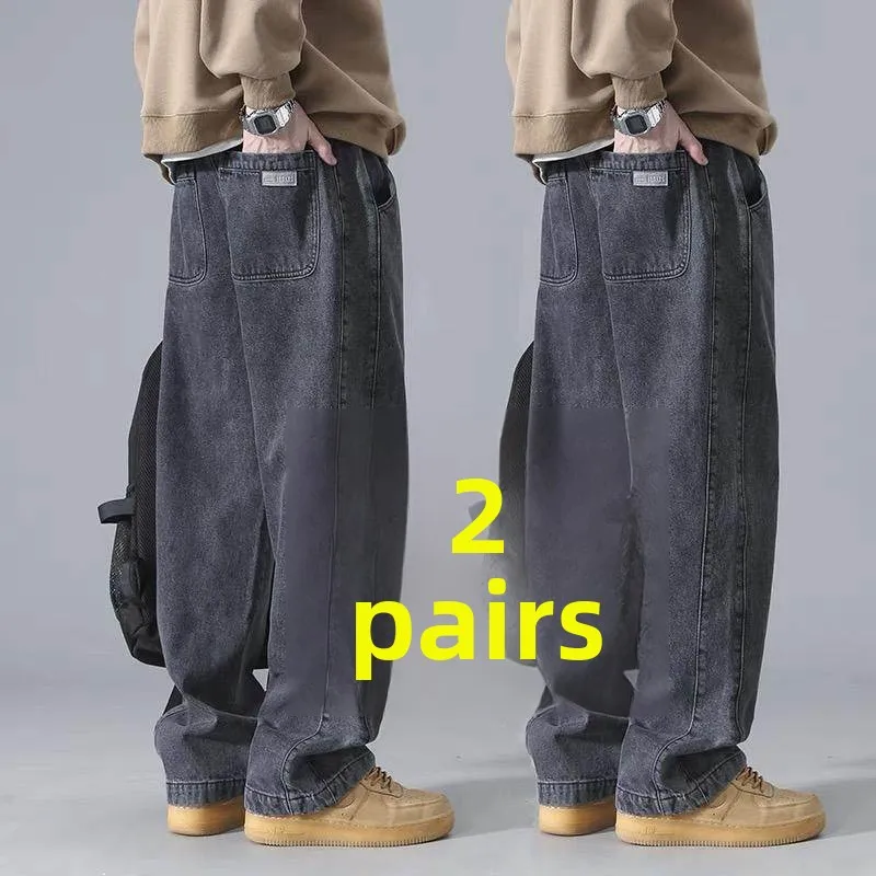 Loose Straight Leg Jeans Men's Casual Work Trousers Wear Resistant Cotton Youth Fashion Spring Summer Labor Protection Pants