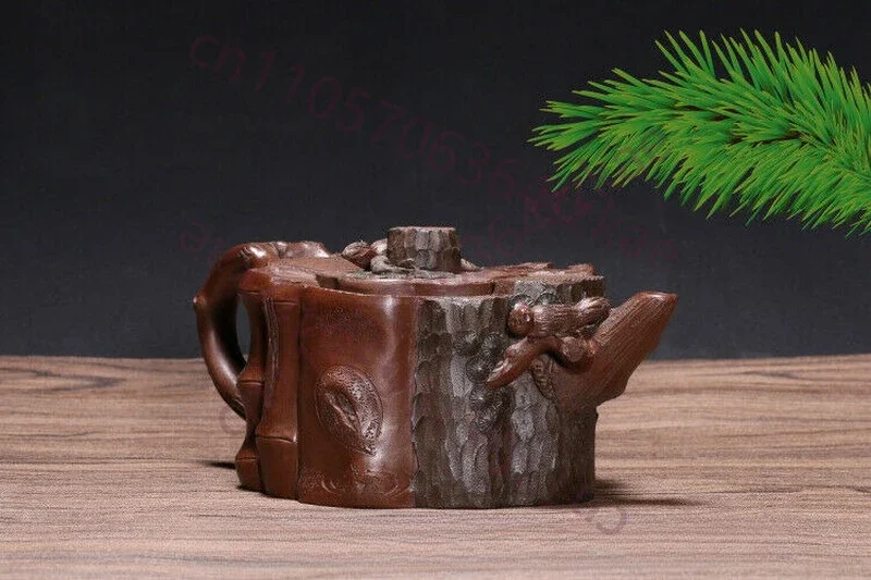 China Yixing Zisha Pottery 350ccPurple Clay Teapot Handmade Pine Bamboo Plum Pot