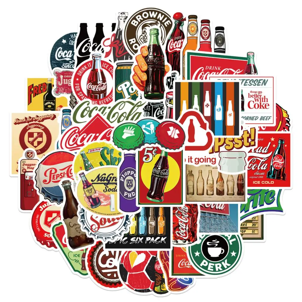 50PCS Color Vintage Coke Bottle Stickers Personalized Decoration Luggage Compartment Notebook Waterproof Decals Stickers