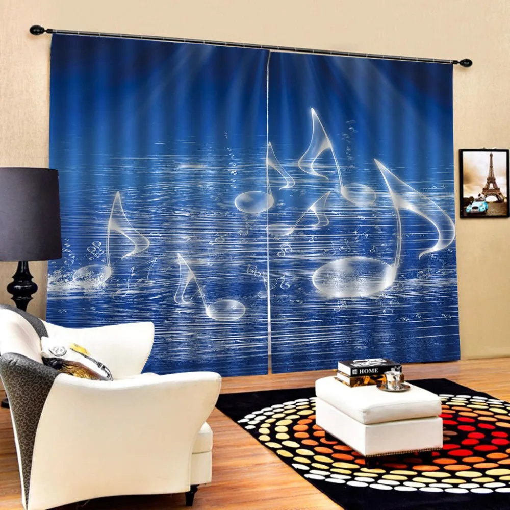 blue room curtains music Luxury 3D Window Curtains Living Room wedding bedroom Blackout curtain